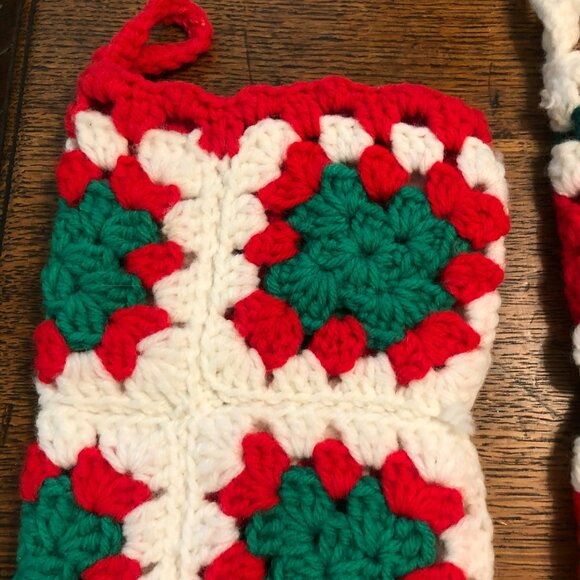 Crocheted Granny Square Christmas Stockings Dad Mom Baby MCM - Picture 3 of 6